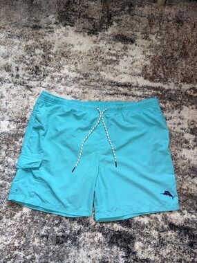 Tommy Bahama Turquoise Swim Board Shorts with Drawstring